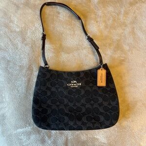 Coach Black Monogram Shoulder Bag with Gold Hardware